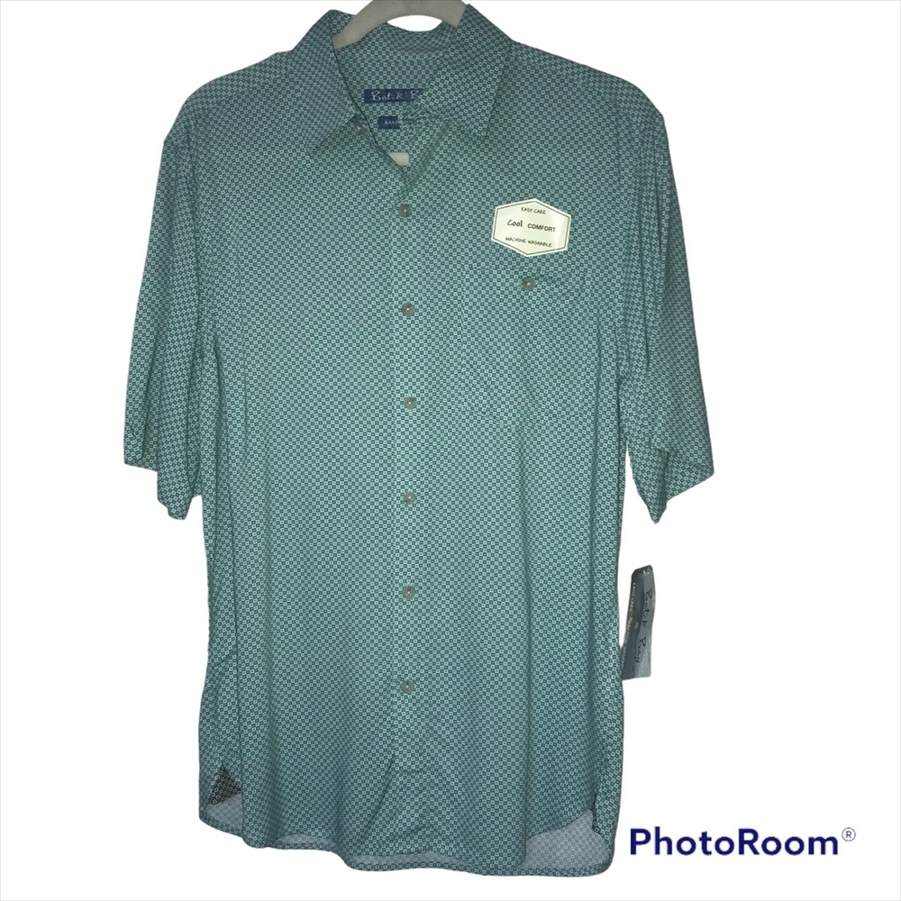 Batik Bay Men's S Short-sleeve Cool Comfort Green Blue Button down - NWT!!!